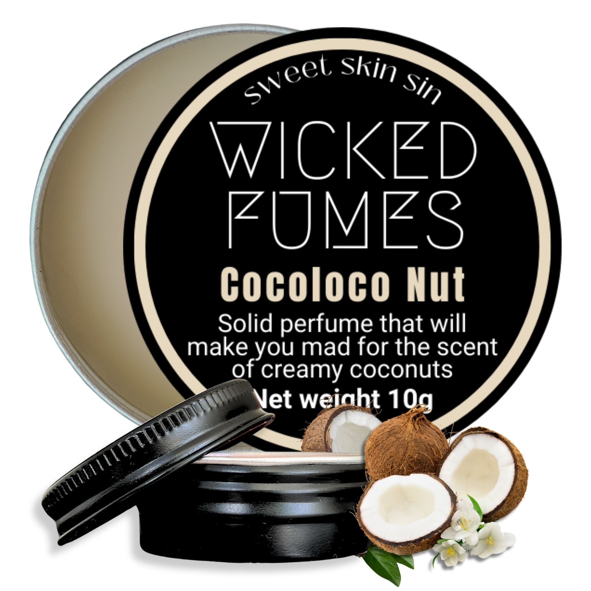 image of cocconut scented solid perfume called cocoloco nut