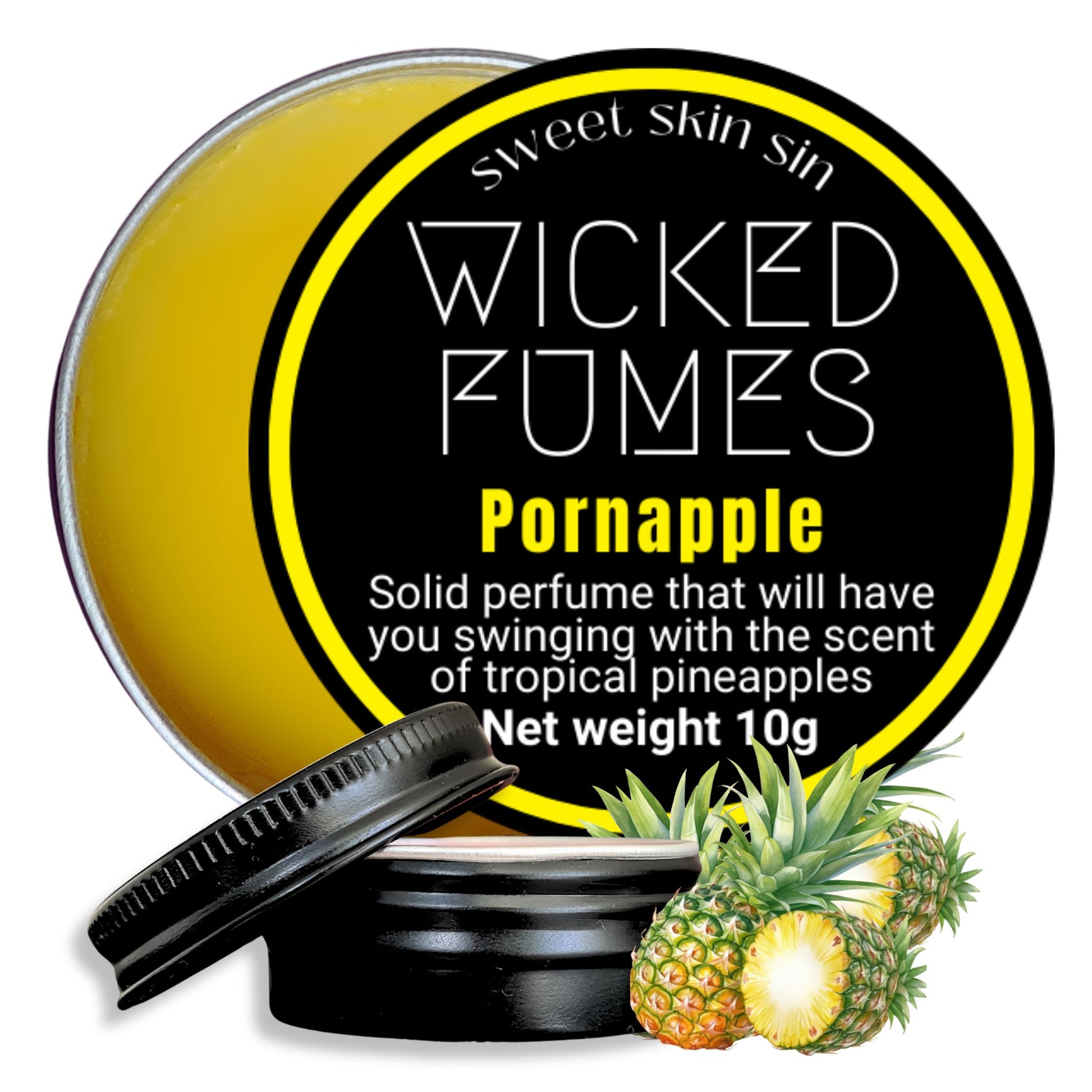 picture of pineapple scented gourmand fruit scented solid perfume by wicked fumes on white background