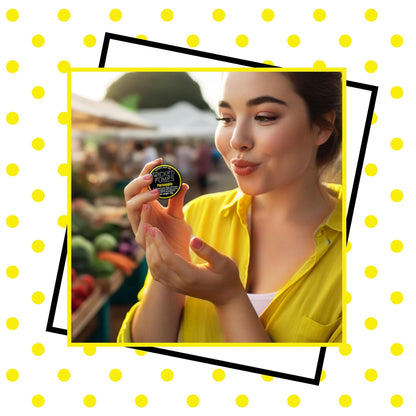 girl holding pineapple solid perfume in market