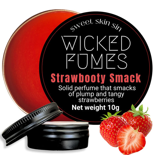 strawbooty smack strawberry solid perfume displayed on white background